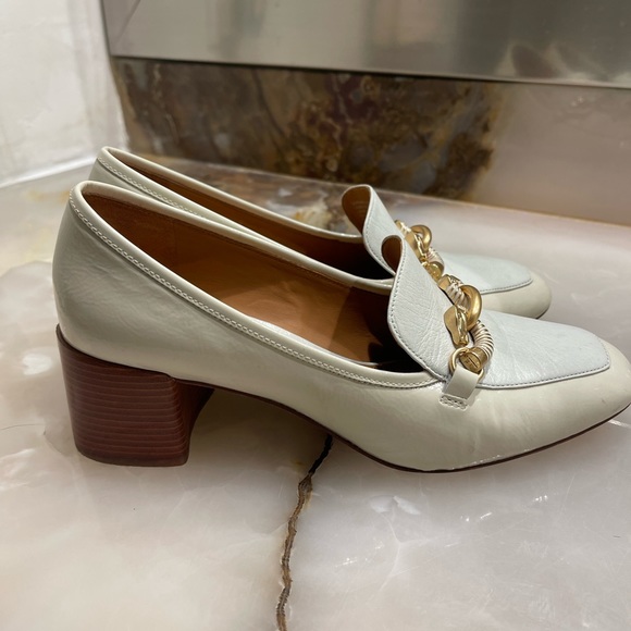Tory Burch Jessa Goatskin Patent Leather Pump Heel Ivory Mint - Picture 4 of 15
